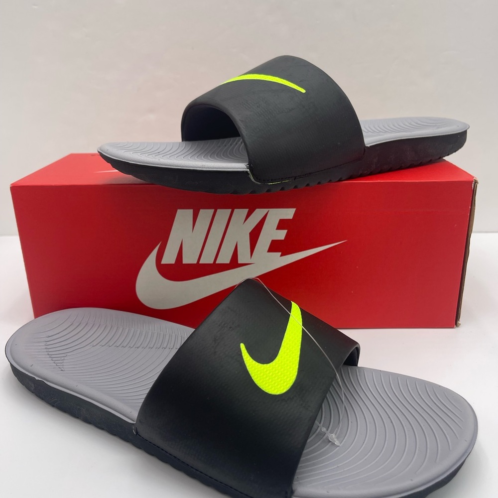 Nike Men’s Black Slides with Neon Green Logo - Picture 13 of 16
